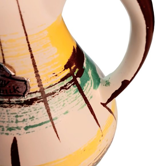 Bay Keramik Pitcher Mid-century Modern Brown Turquoise Yellow - Picture 8 of 10